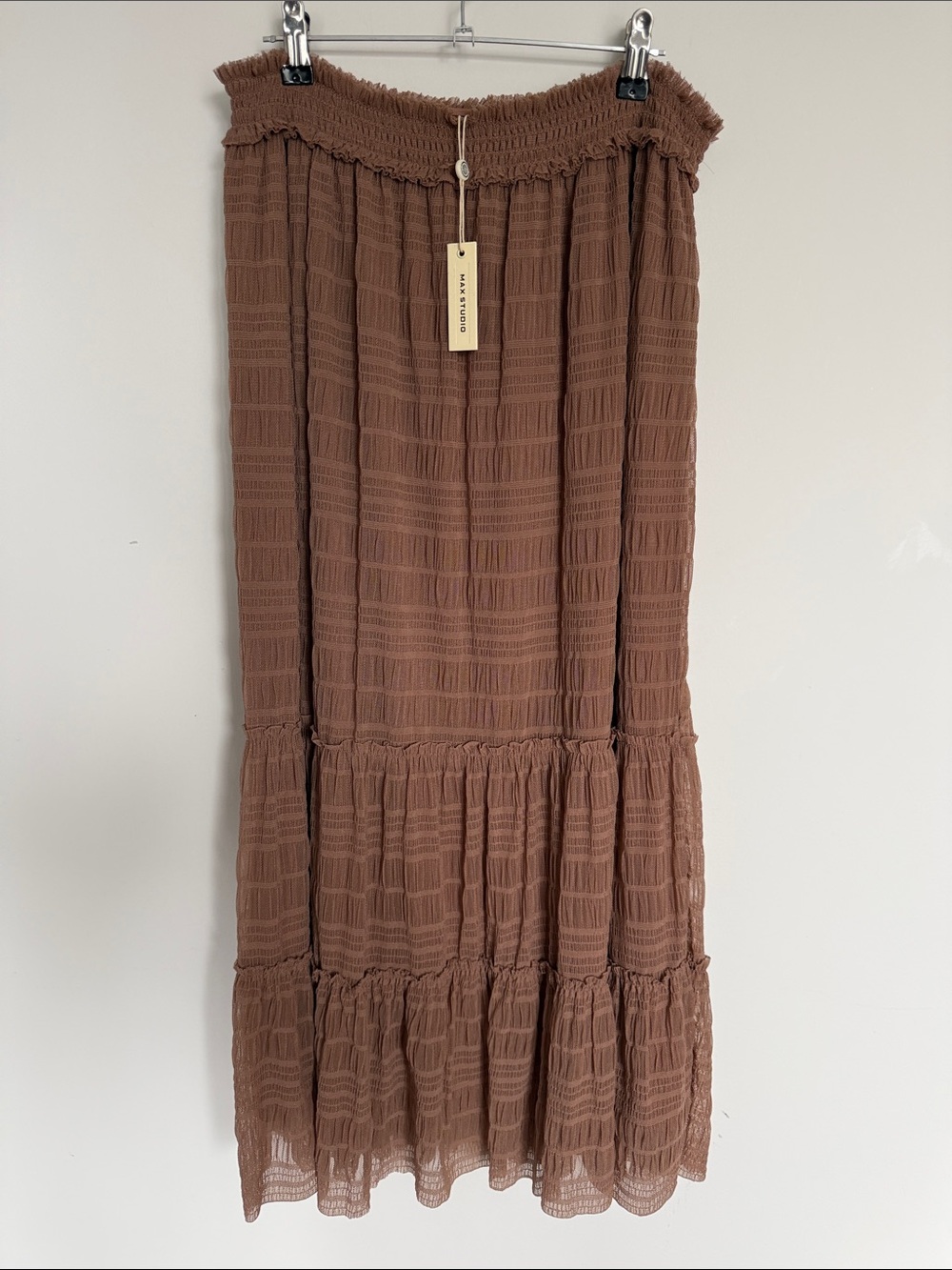 Max Studio Textured Knit Tiered Maxi Skirt in a mocha/brown NWT Size Large